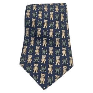 Franco TEDDY BEARS Men’s 3.75” Tie Blue Brown Repeat Bears 100% Silk Necktie